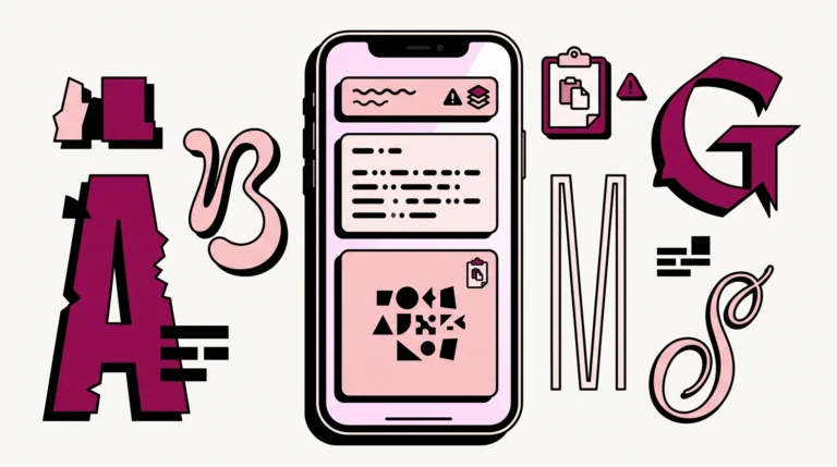 Illustration of styled text and copy-paste tools around an Instagram profile editor